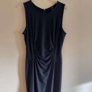 Ann Taylor black dress size 8, ruching in front and back.  Color is black.
